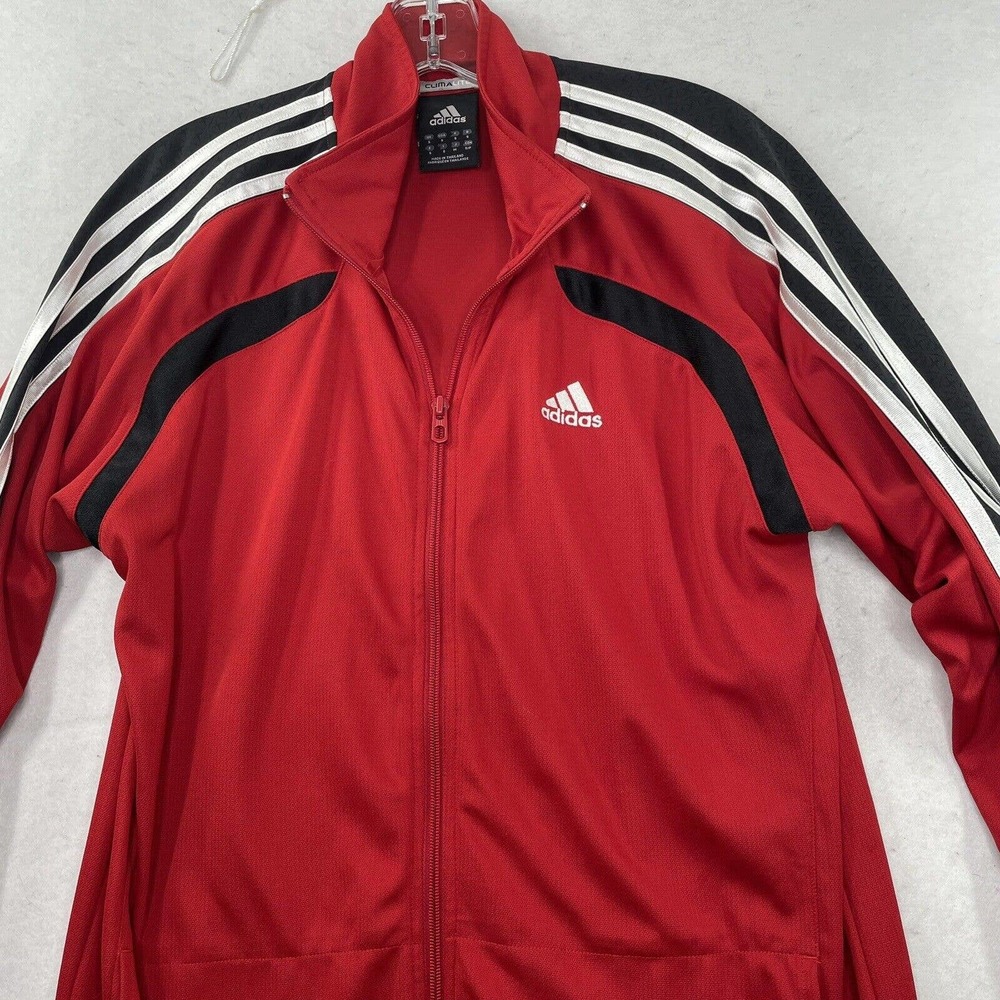Adidas Full Zip Up Jacket Mens Small Tall Red Black Sporty Track Jacket - Picture 6 of 15